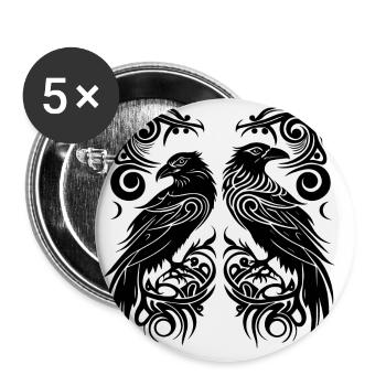 Odin’s Ravens Hugin et Munin Tribal Tattoo Vikings - Lot de 5 petits badges (25 mm) - blanc - Devant