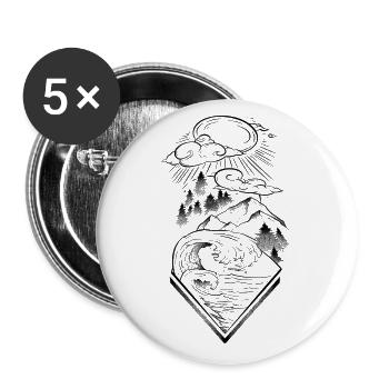 Seascape ocean and mountains lineart and dotwork - Buttons small 1''/25 mm (5-pack) - white - Front