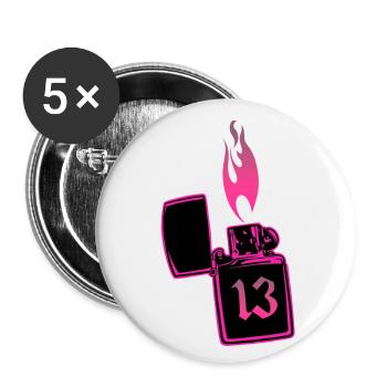 Feuerzeug Nummer 13 pink - Buttons klein 25 mm (5er Pack) - Weiß - Vorne