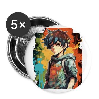 Anime Boy - Buttons klein 25 mm (5er Pack) - Weiß - Vorne