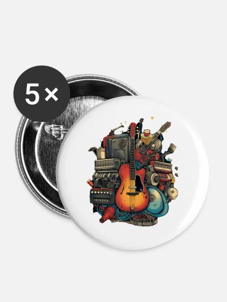 Musik Instrumente - Buttons klein 25 mm (5er Pack) - Weiß