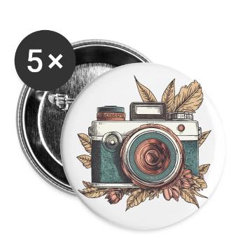 Coole Vintage Retro Kamera Boho Style - Buttons klein 25 mm (5er Pack) - Weiß - Vorne