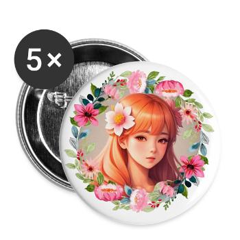 Anime Manga Kpop Girl in Garden - Buttons klein 25 mm (5er Pack) - Weiß - Vorne