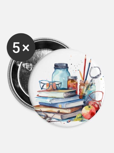 Aquarellbücher Illustration - Buttons klein 25 mm (5er Pack) - Weiß