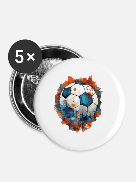 Fussball Ball - Buttons klein 25 mm (5er Pack) - Weiß