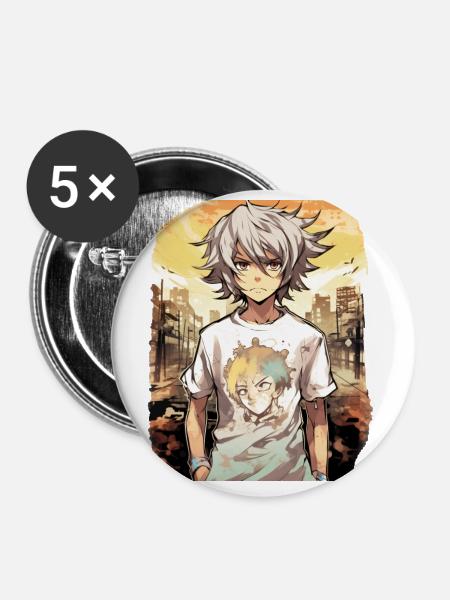 Anime Boy - Buttons klein 25 mm (5er Pack) - Weiß