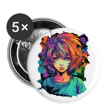 Anime Girl - Lot de 5 petits badges (25 mm) - blanc - Devant