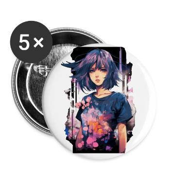 Anime Girl - Lot de 5 petits badges (25 mm) - blanc - Devant