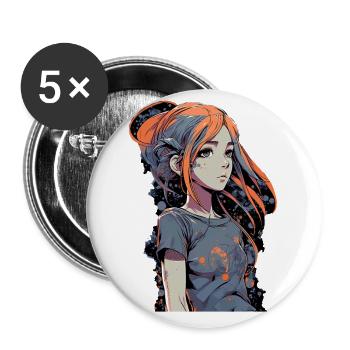 Anime Girl - Lot de 5 petits badges (25 mm) - blanc - Devant
