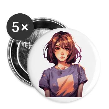 Anime Girl - Lot de 5 petits badges (25 mm) - blanc - Devant