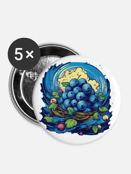 Blaubeere - Buttons klein 25 mm (5er Pack) - Weiß