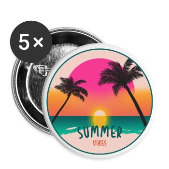 SUMMER VIBES - Retro-Grafik mit Sommerstimmung - Buttons klein 25 mm (5er Pack) - Weiß - Vorne