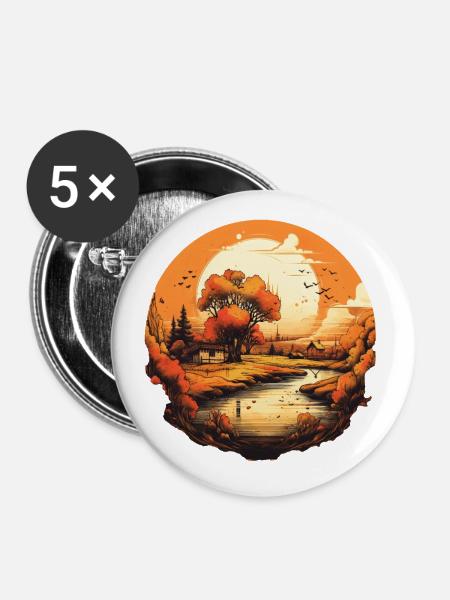 Herbstliche Landschaft - Buttons klein 25 mm (5er Pack) - Weiß