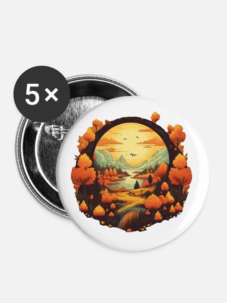 Herbstliche Landschaft - Buttons klein 25 mm (5er Pack) - Weiß