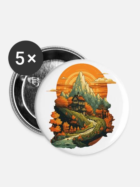 Herbstliche Landschaft - Buttons klein 25 mm (5er Pack) - Weiß