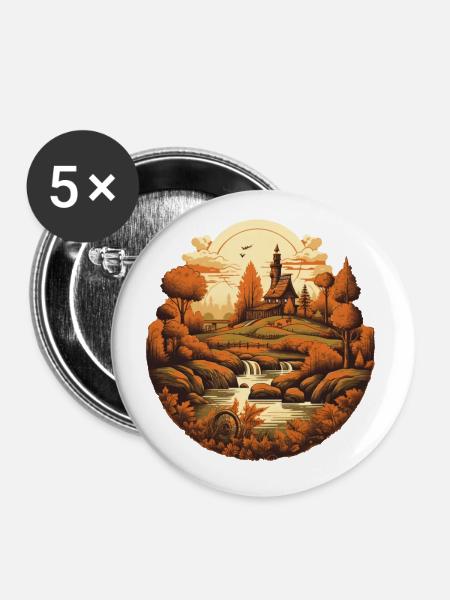 Herbstliche Landschaft - Buttons klein 25 mm (5er Pack) - Weiß