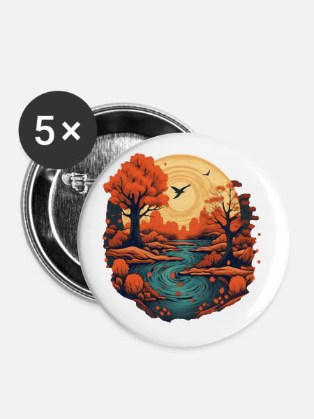 Herbstliche Landschaft - Buttons klein 25 mm (5er Pack) - Weiß