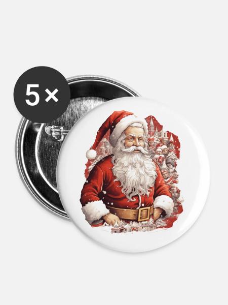 Weihnachtsmann - Buttons klein 25 mm (5er Pack) - Weiß