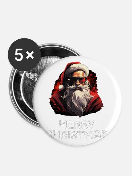 Weihnachtsmann - Marry Christmas - Buttons klein 25 mm (5er Pack) - Weiß