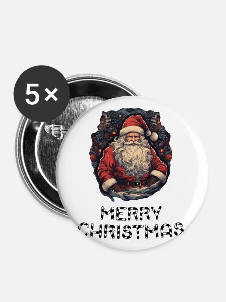 Weihnachtsmann - Marry Christmas - Buttons klein 25 mm (5er Pack) - Weiß