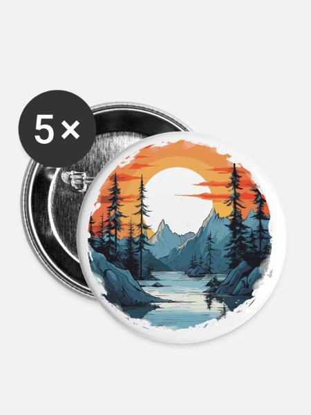 Natur Flusslandschaft - Buttons klein 25 mm (5er Pack) - Weiß