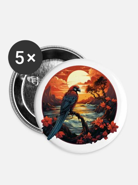 Tropisch - Papagei - Buttons klein 25 mm (5er Pack) - Weiß