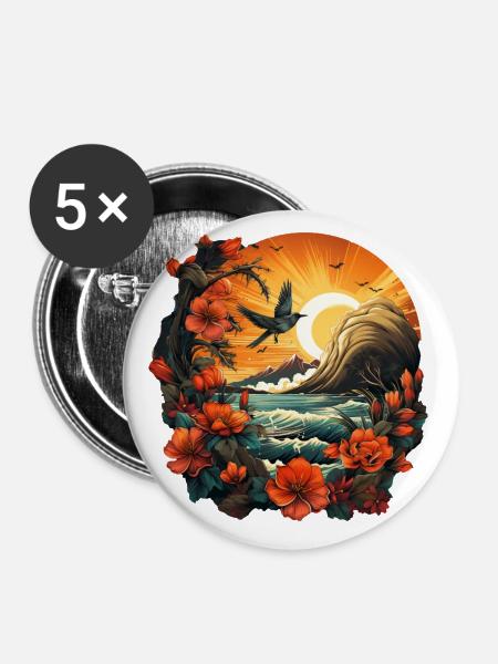 Tropisch - Buttons klein 25 mm (5er Pack) - Weiß