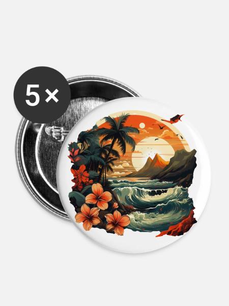 Tropisch - Buttons klein 25 mm (5er Pack) - Weiß