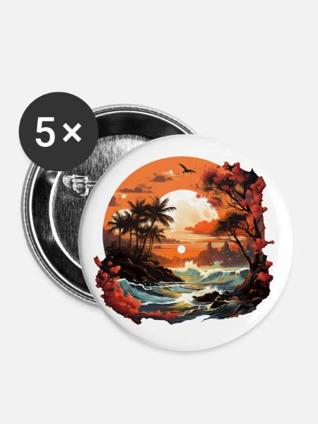 Tropisch - Buttons klein 25 mm (5er Pack) - Weiß