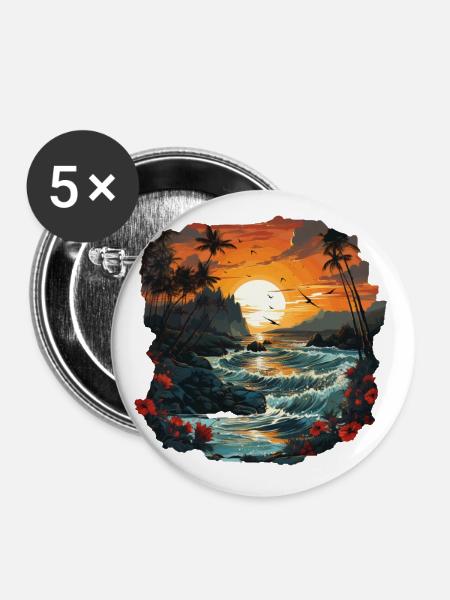 Tropisch - Buttons klein 25 mm (5er Pack) - Weiß