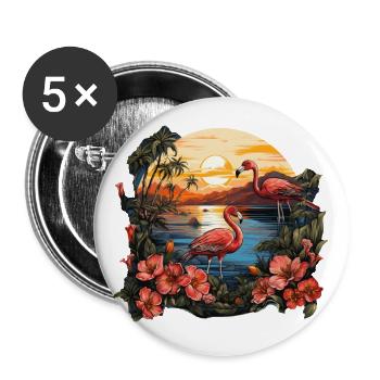 Tropical - Flamingo - Buttons small 1''/25 mm (5-pack) - white - Front