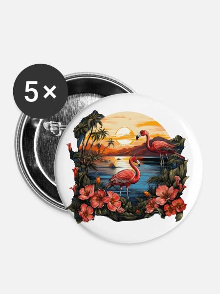 Tropisch - Flamingo - Buttons klein 25 mm (5er Pack) - Weiß