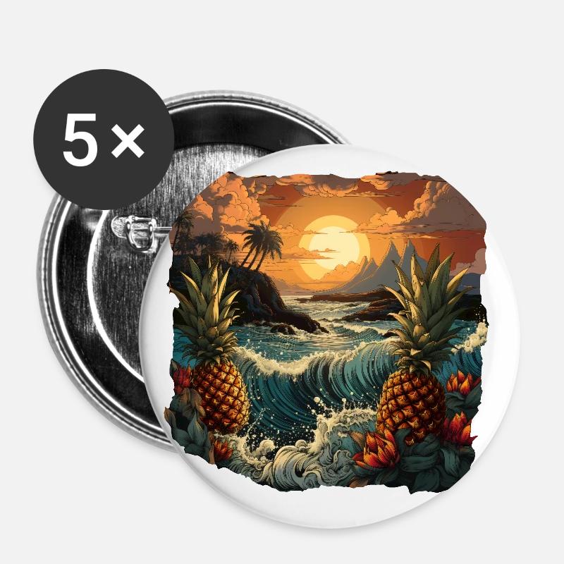 Ananas - Lot de 5 petits badges (25 mm) - blanc
