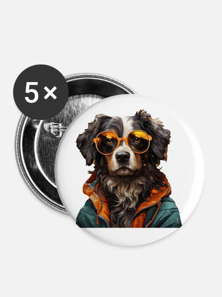 Hund - Buttons klein 25 mm (5er Pack) - Weiß