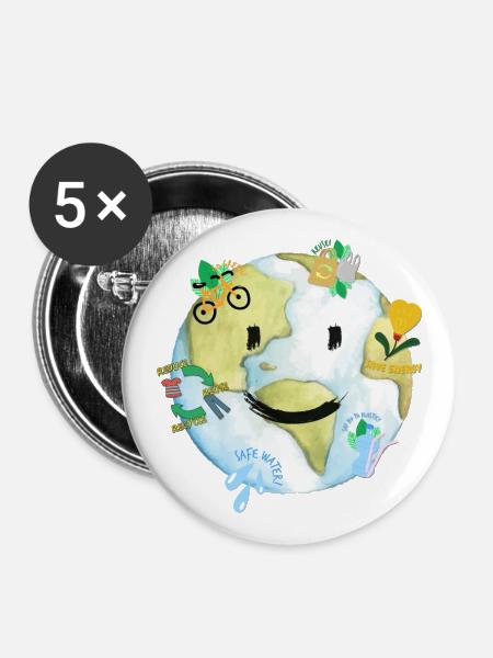 Save The Planet - Buttons klein 25 mm (5er Pack) - Weiß