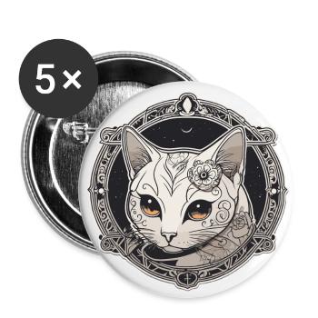 Chat de la Lune - Lot de 5 petits badges (25 mm) - blanc - Devant