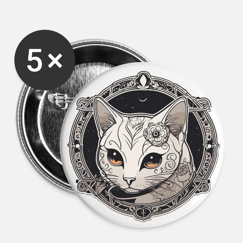 Moon Cat - Buttons small 1''/25 mm (5-pack) - white