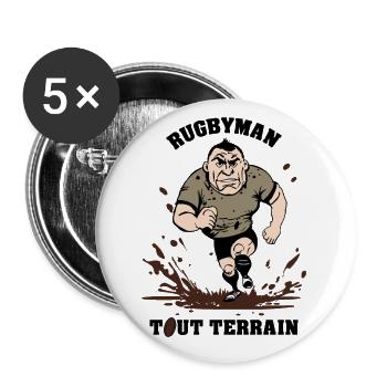 RUGBYMAN TOUT TERRAIN ! - Lot de 5 petits badges (25 mm) - blanc - Devant