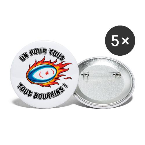 UN POUR TOUS, TOUS BOURRINS ! (rugby) - Lot de 5 petits badges (25 mm)