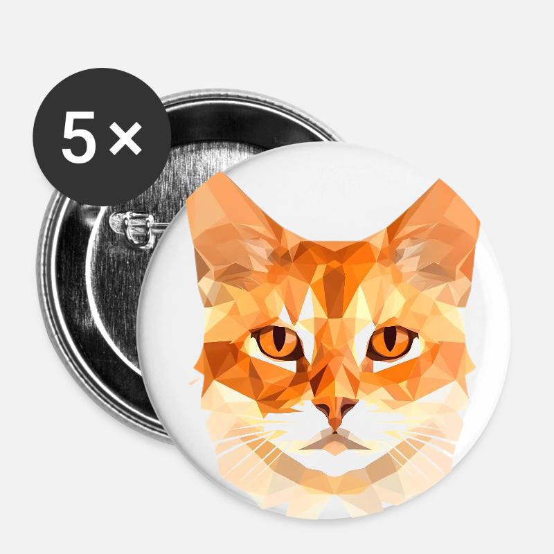 Chat polygonal - Lot de 5 petits badges (25 mm) - blanc