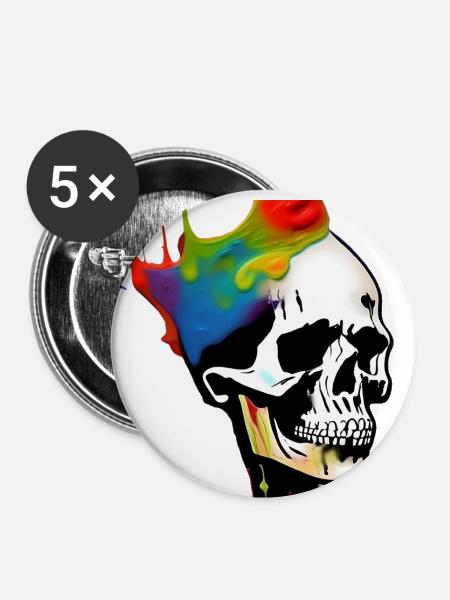 Totenkopf Kunst - Bunt - Buttons klein 25 mm (5er Pack) - Weiß