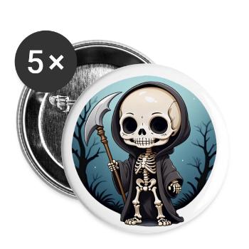 Halloween - Cute Death - Skeleton with Scythe - Buttons small 1''/25 mm (5-pack) - white - Front