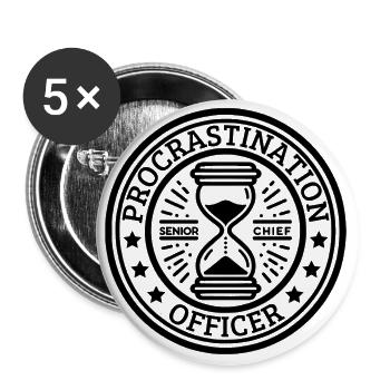 Procrastination Officer - Buttons klein 25 mm (5er Pack) - Weiß - Vorne