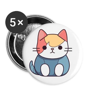 Chat - Style Kawaii - Lot de 5 petits badges (25 mm) - blanc - Devant