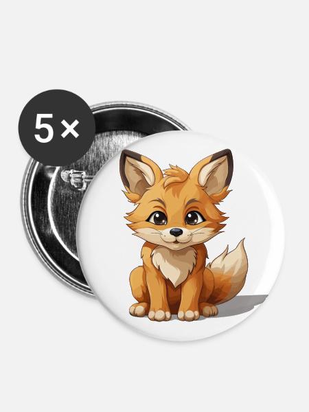 Fuchs - Kawaii Style - Buttons klein 25 mm (5er Pack) - Weiß