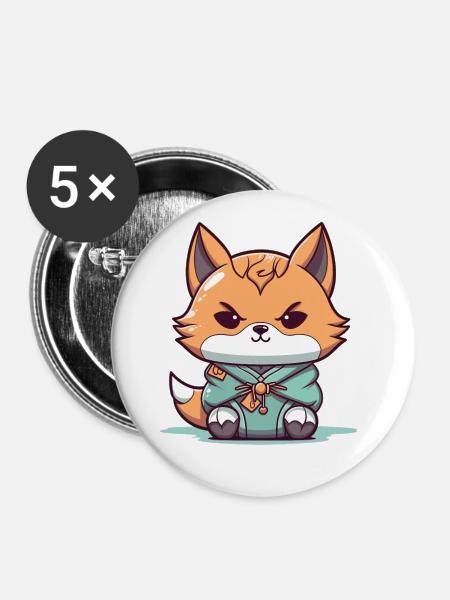 Fuchs - Kawaii Style - Buttons klein 25 mm (5er Pack) - Weiß