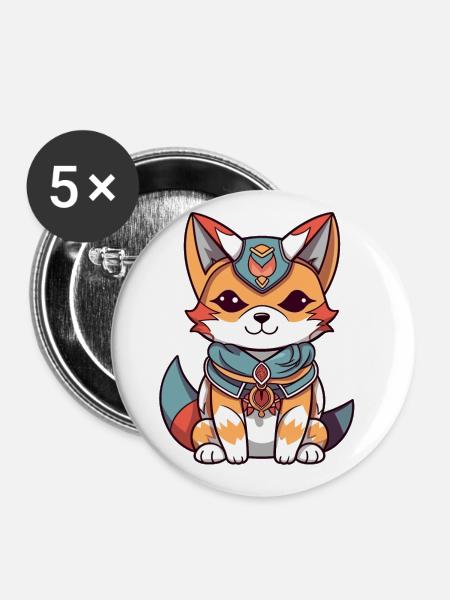 Fuchs - Kawaii Style - Buttons klein 25 mm (5er Pack) - Weiß