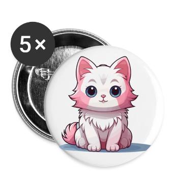 Chat - Style Kawaii - Lot de 5 petits badges (25 mm) - blanc - Devant