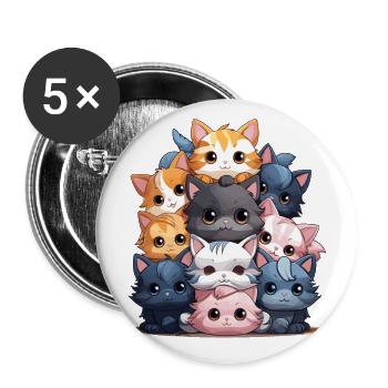 Chat - Style Kawaii - Lot de 5 petits badges (25 mm) - blanc - Devant