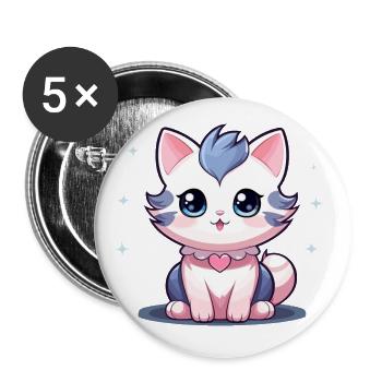 Chat - Style Kawaii - Lot de 5 petits badges (25 mm) - blanc - Devant